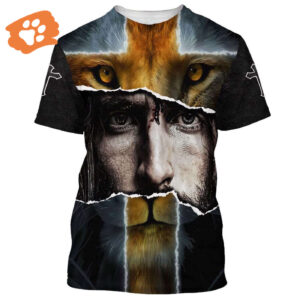 Jesus with Lion All Over Print 3D T Shirt - Christian Faith Tee for Men and Women