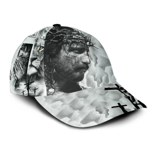Jesus With Lion Black And White 3D Cap,jesus hat, jesus cap, i love jesus hat, jesus caps, jesus baseball cap