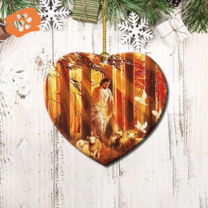 Jesus With Sheep Ceramic Ornament - Heartwarming Faith Decor