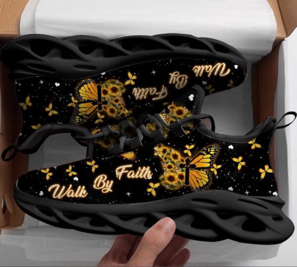 Jesus Yellow Butterfly Walk By Faith Yezy Running Sneakers Gift for Men Women