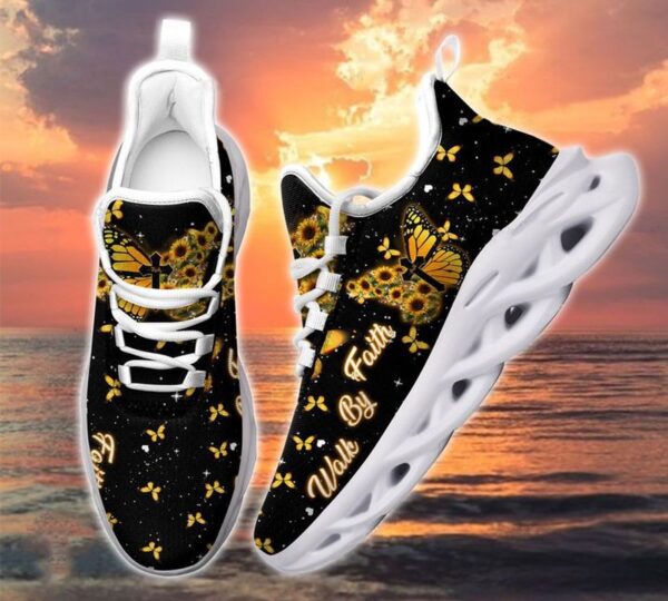 Jesus Yellow Butterfly Walk By Faith Yezy Running Sneakers Gift for Men Women