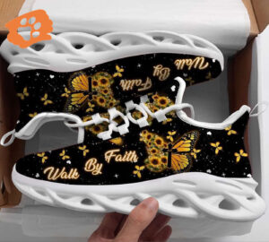 Jesus Yellow Butterfly Walk By Faith Yezy Running Sneakers Gift for Men Women