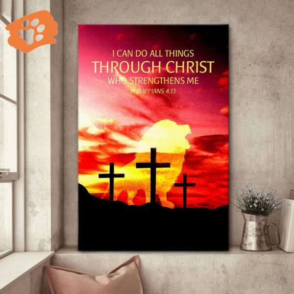 Jesuspirit  I Can Do All Things Through Christ Who Strengthens Me  Philippians 413  Lion And Cross Canvas Jesus Gift