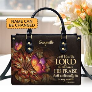 Custom Jesuspirit Leather Handbag Flower & Butterfly Design Psalm 34:1 Gift
