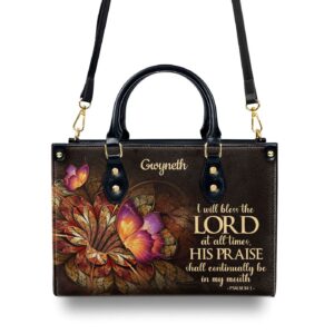Custom Jesuspirit Leather Handbag Flower & Butterfly Design Psalm 34:1 Gift 1