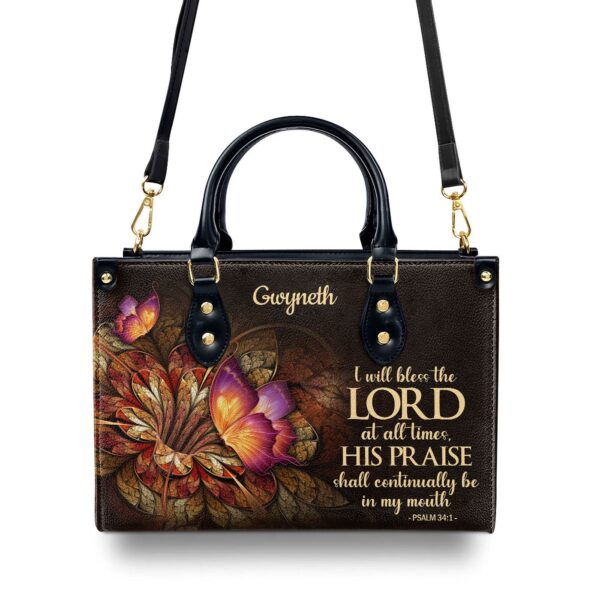 Custom Jesuspirit Leather Handbag Flower & Butterfly Design Psalm 34:1 Gift