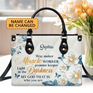 Jesuspirit Personalized Leather Handbag Christian Gift with Flower & Butterfly Design Way Maker & Miracle Worker Theme