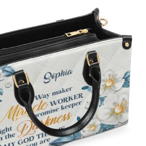 Jesuspirit Personalized Leather Handbag Christian Gift with Flower & Butterfly Design Way Maker & Miracle Worker Theme 1