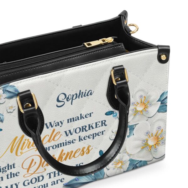 Jesuspirit Personalized Leather Handbag Christian Gift with Flower & Butterfly Design Way Maker & Miracle Worker Theme