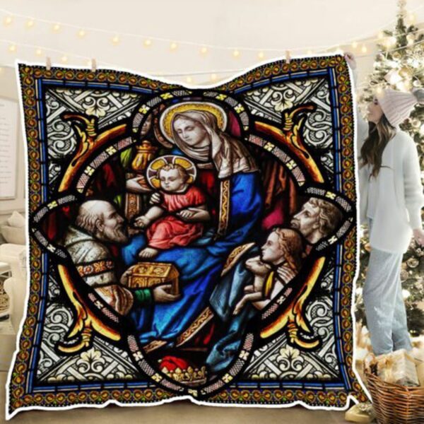 Jesuss Presentation Stained Glass Quilt Blanket