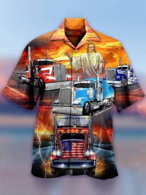 Joy Corners Jesus And Trucks Trucker 3D Hawaiian Shirt - Unique Men s Clothing