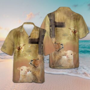 Faith Over Fear Hawaiian Shirt: Jesus Lion & Sheep Christian Apparel