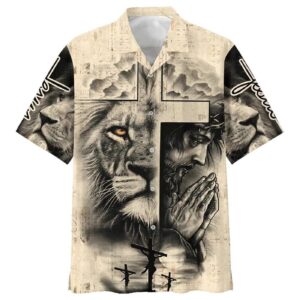 Lion And Jesus Christian Faith Cross Hawaiian Shirt for Men - Gift for Christian