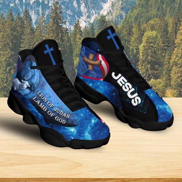 Lion And Lamb Christian Cross Basketball Shoes, Jesus Lion Of Judah Running Shoes, Religious Footwear Christian Gift