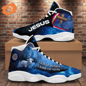 Lion And Lamb Christian Cross Basketball Shoes, Jesus Lion Of Judah Running Shoes, Religious Footwear Christian Gift
