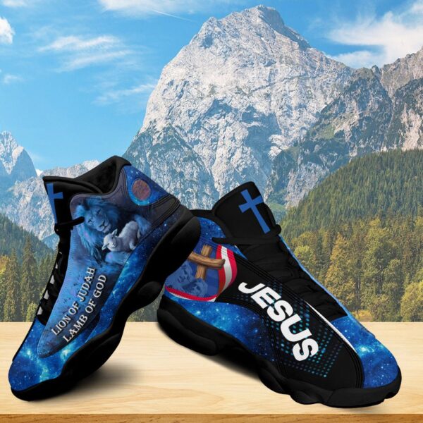 Lion And Lamb Christian Cross Basketball Shoes, Jesus Lion Of Judah Running Shoes, Religious Footwear Christian Gift