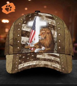 Lion And Lamb Jesus Cross American Flag Classic Cap - Gift 2025 for Men Women