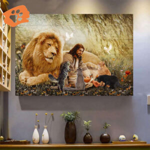 Lion Jesus Christ With Cats Poster for Home Decor Gift