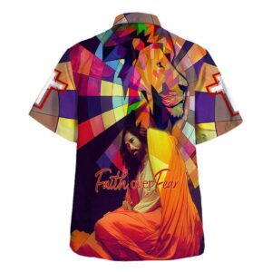 Men s Lion Jesus Faith Over Fear Christian Hawaiian Shirt - Perfect Gift for Christian Men 1