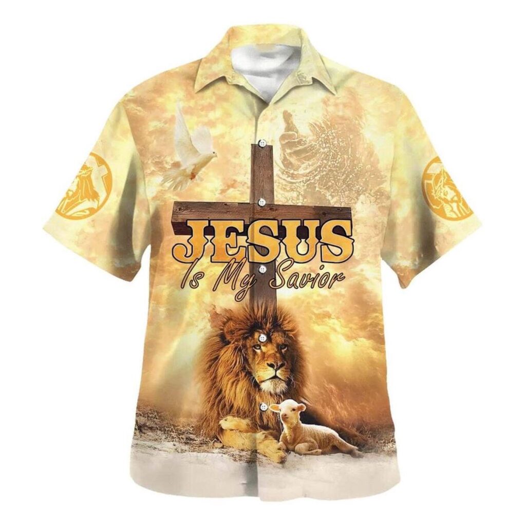 Lion Jesus Savior Cross Hawaiian Shirt for Men – Christian Gift Lion Jesus Savior Cross Hawaiian Shirt for Men – Christian Gift