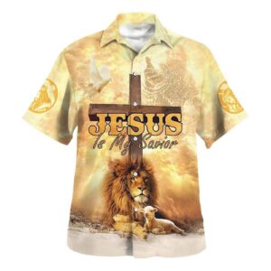 Lion Jesus Savior Cross Hawaiian Shirt for Men - Christian Gift
