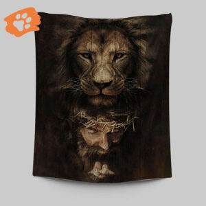 Lion of Judah Jesus Face Tapestry: Christian Wall Art for Religious Home Decor