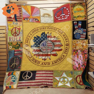 Loves Jesus And America Too Hippie Fleece Quilt Blanket Premium - Patriotic Christian Home Decor