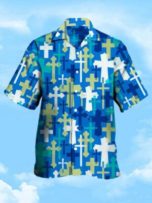 Men s Easter Jesus Crucifix Hawaiian Shirt - Casual Short Sleeve Print 1