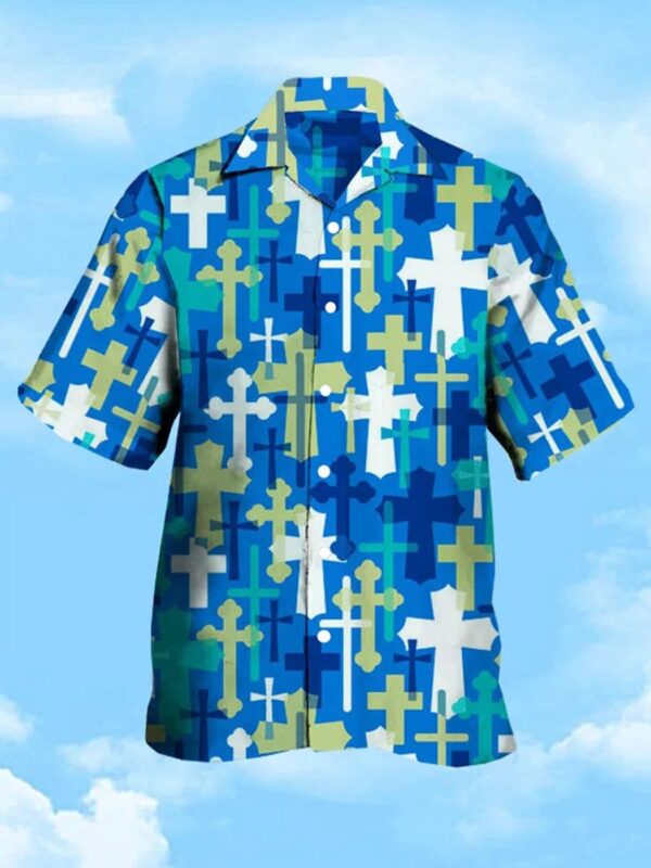 Men s Easter Jesus Crucifix Hawaiian Shirt – Casual Short Sleeve Print