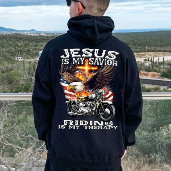 Motorcycle USA Flag Shirt & Jesus Is My Savior Hoodie Speed Lover Gifts