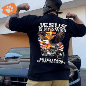 Motorcycle USA Flag Shirt & Jesus Is My Savior Hoodie Speed Lover Gifts