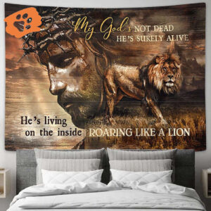 Jesus Lion of Judah Tapestry - Christian Wall Art Decor with Bible Verse