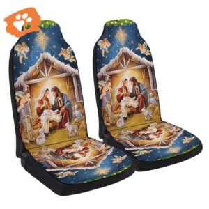 Nativity Of Jesus Christmas Car Seat Cover - Holy Night Car Decor Gift