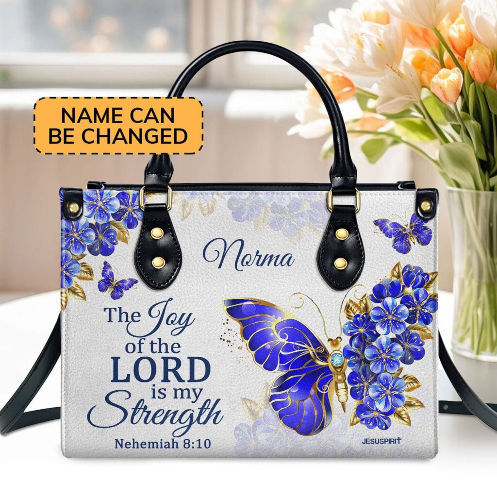 Nehemiah 8:10 Personalized Leather Handbag Joy of the Lord Bible Verse Gifts for Christian Women