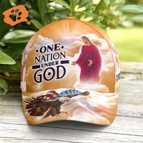 One Nation Under God Baseball Cap For Jesus Lovers Drawing Vector Style Yellow, God Cap  Trucker Classic Hats Gift