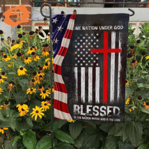 Vintage American Flag House Flag Set with Jesus & Cross - Patriotic Remembrance & Memorial Day Decor