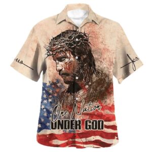 Men s Christian Hawaiian Shirt: One Nation Under God Independence Day Jesus - Perfect Gift for Christians