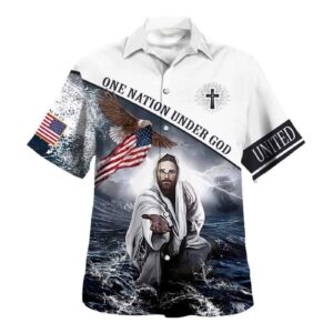 Men s Christian Hawaiian Shirt - One Nation Under God Jesus Christ Perfect Gift for Christians
