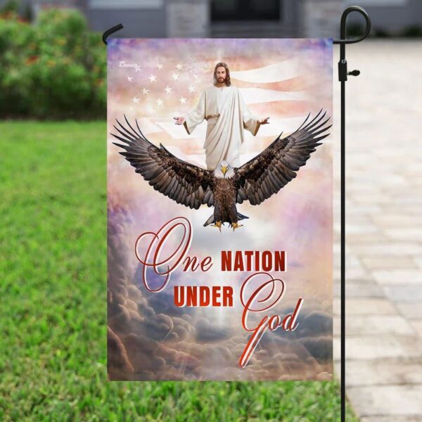 Christian American House Flag: One Nation Under God Jesus – Outdoor Religious Scripture Garden Banner