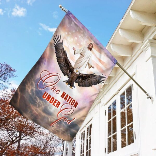 Christian American House Flag: One Nation Under God Jesus – Outdoor Religious Scripture Garden Banner