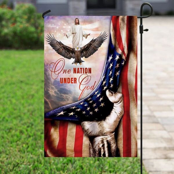 Christian American House Flags: One Nation Under God Jesus Scripture & Garden Banner