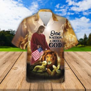 Jesus Lion Quote Hawaiian Shirt Set Christian Vibes One Nation Under God Gift