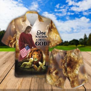 Jesus Lion Quote Hawaiian Shirt Set Christian Vibes One Nation Under God Gift 3
