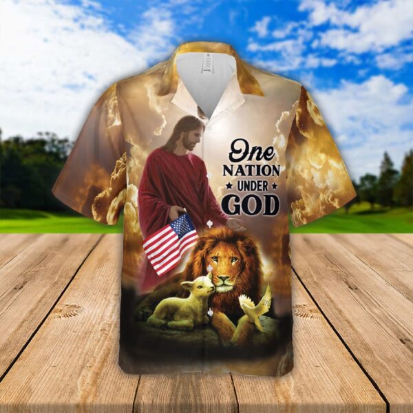 Jesus Lion Quote Hawaiian Shirt Set Christian Vibes One Nation Under God Gift