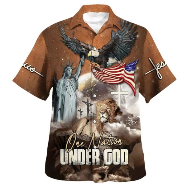 Men s Christian Hawaiian Shirt – One Nation Under God Jesus Lion – Perfect Gift for Christians