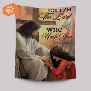 Orange Sunset Cross Jesus Painting Tapestry: I Am The Lord Wall Art