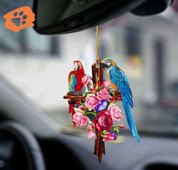 Parrot Roses and Jesus Ornament – Unique Two-Sided Decor for Home or Gifts
