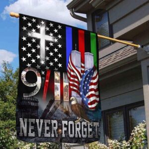 Patriot Day Garden Flags: 911 Never Forget American Flag & Jesus Cross - Patriotic House Flags