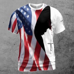 Patriotic America Flag Nation Under God Jesus Men's T-shirt S-5XL 1