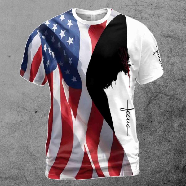 Patriotic America Flag Nation Under God Jesus Men’s T-shirt S-5XL